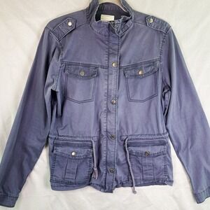 MUDD Women's L Slate Blue Gray Utility Jacket Military Anorak Cotton Zip Pockets